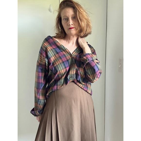 Vintage 90s Plaid Womens Button Down Shirt Size M Cotton Preppy Twee Academia - Picture 9 of 11